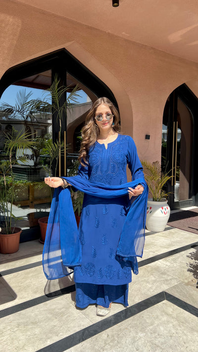 Chandani Premium Blue Rayon Mukaish Work Kurta Set