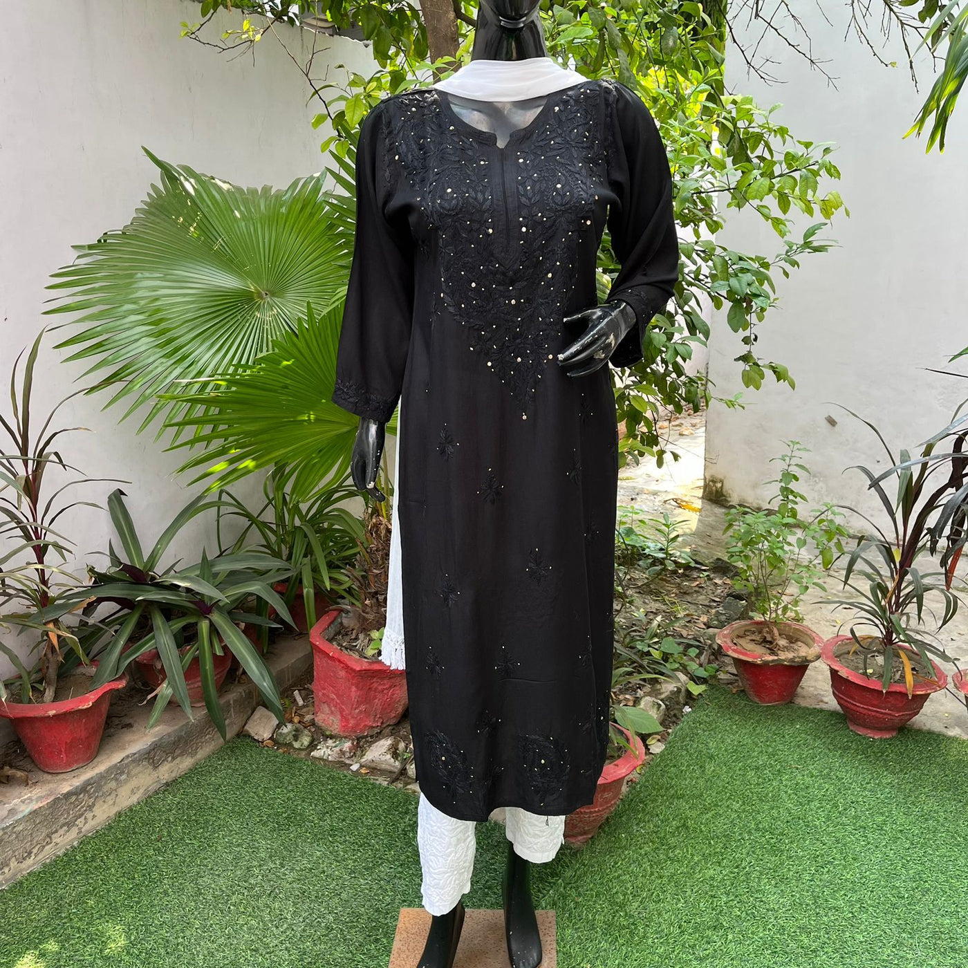 Naaz Black Rayon Mukaish Kurta