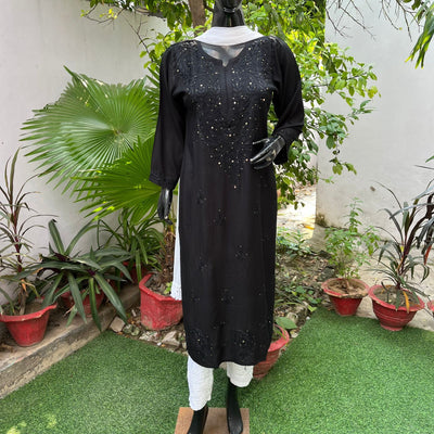 Naaz Black Rayon Mukaish Kurta