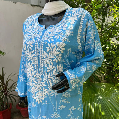Pakizah Blue Mulmul Long Kurta