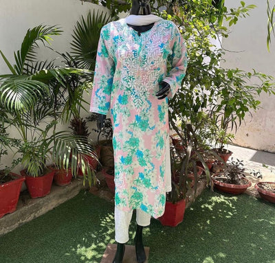 Heer Green Multi Color Mulmul Kurta
