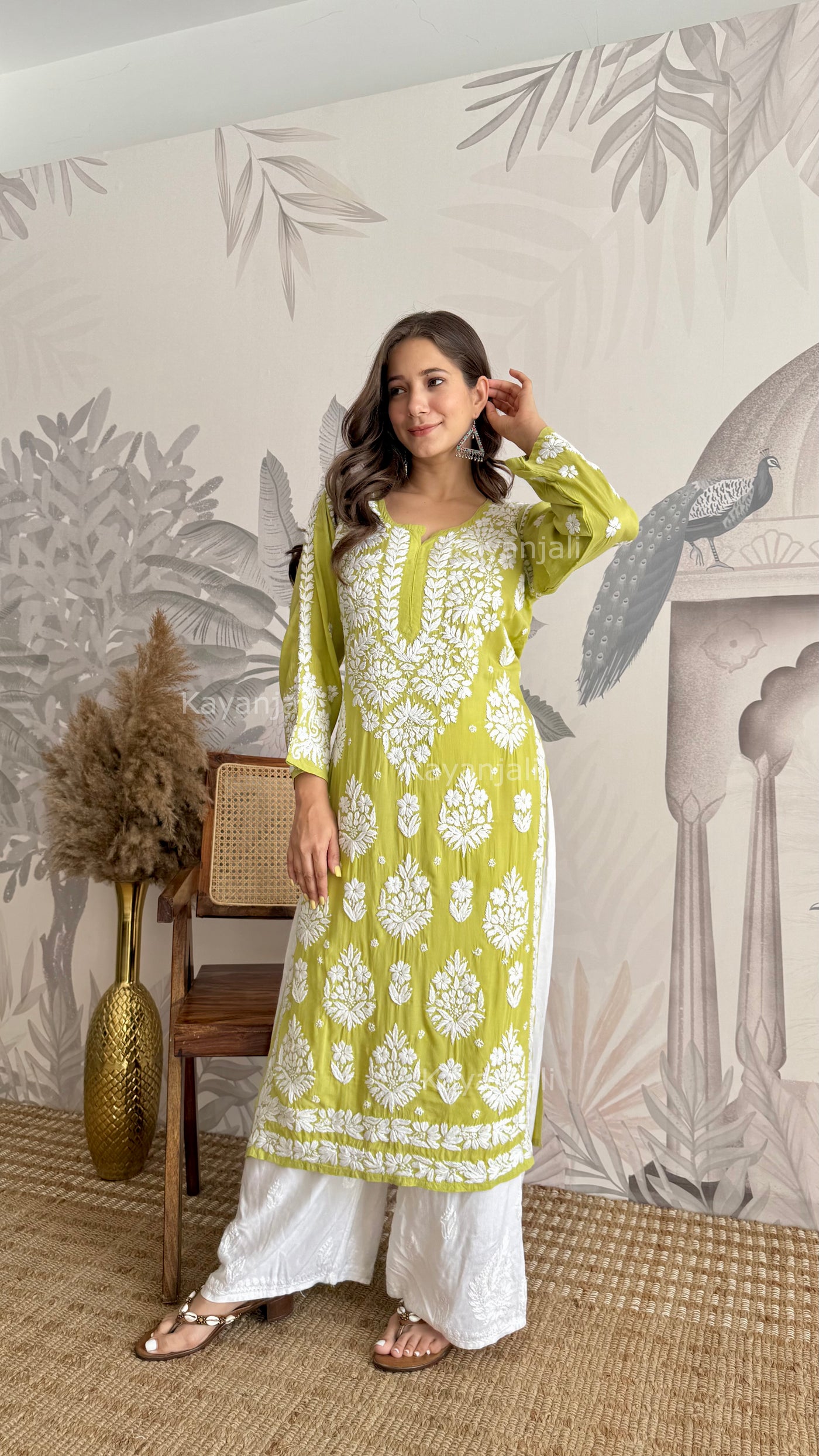 RAABTA PREMIUM DESIGNER LONG GREEN MODAL STRAIGHT KURTA