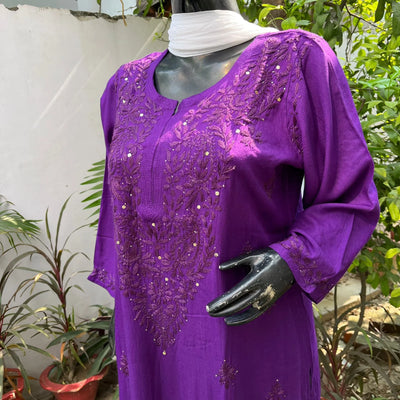 Naaz Purple Rayon Mukaish Kurta