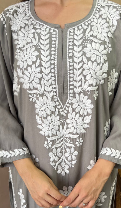 Raaha Grey Long Rayon Straight Kurta