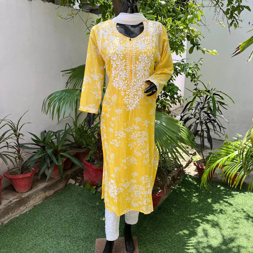 Pakizah yellow Mulmul Long Kurta