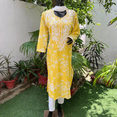 Pakizah yellow Mulmul Long Kurta