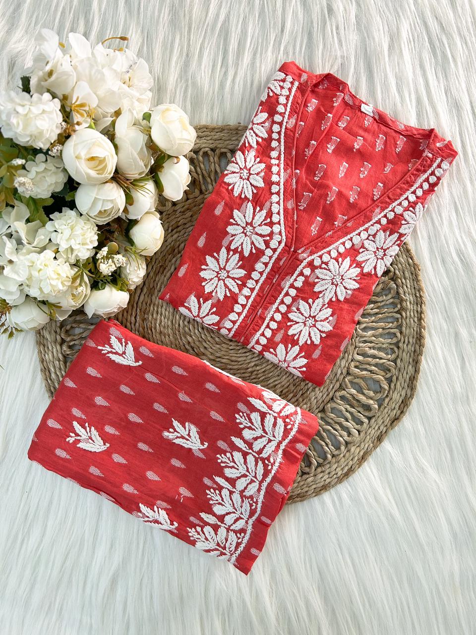 Aayat Designer Red Kids Chikankari Plazzo Set