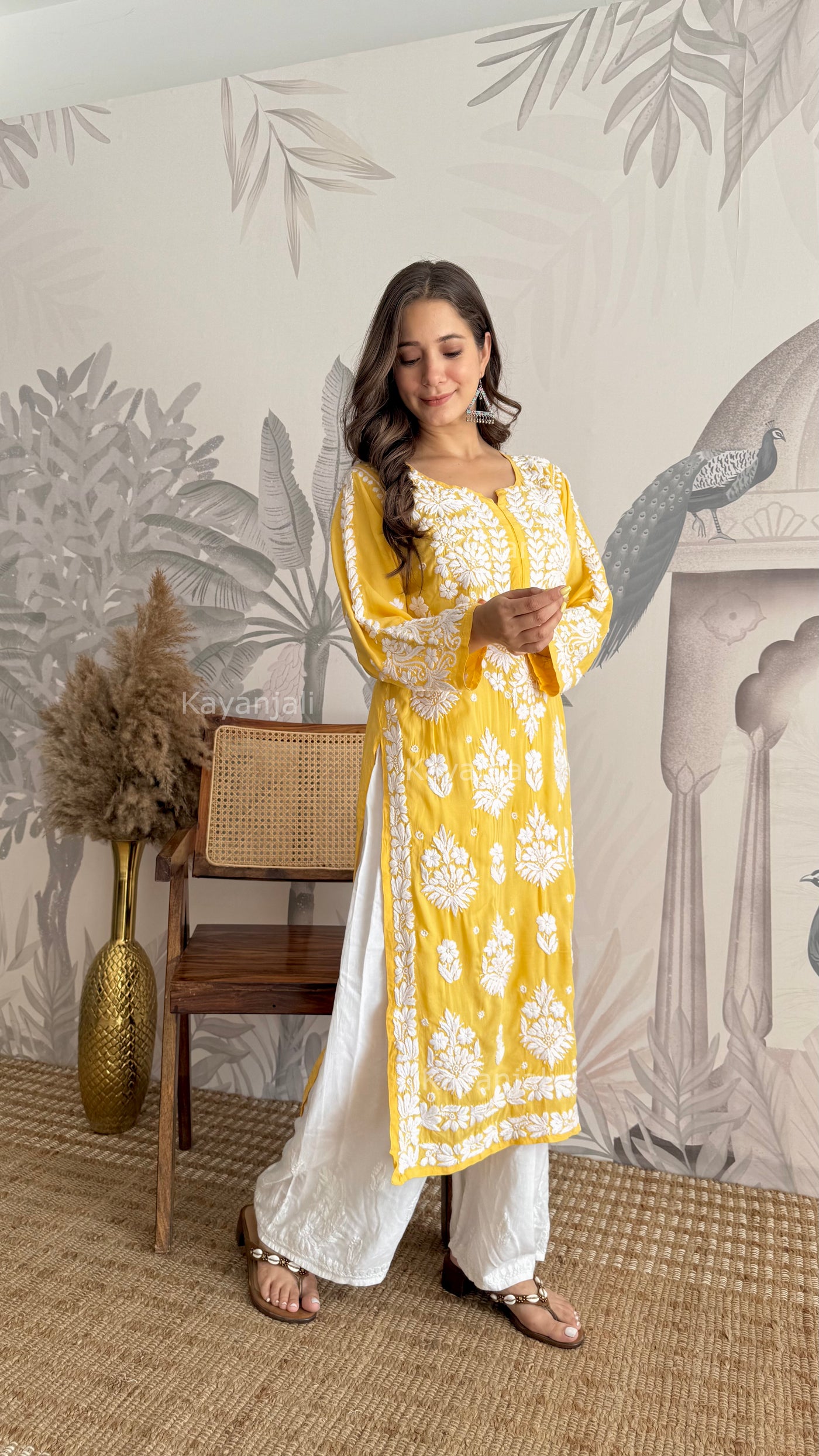 RAABTA PREMIUM DESIGNER LONG YELLOW MODAL STRAIGHT KURTA