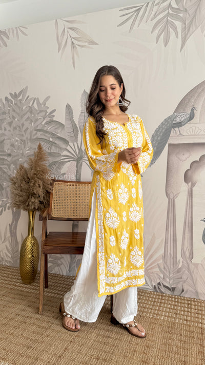 RAABTA PREMIUM DESIGNER LONG YELLOW MODAL STRAIGHT KURTA