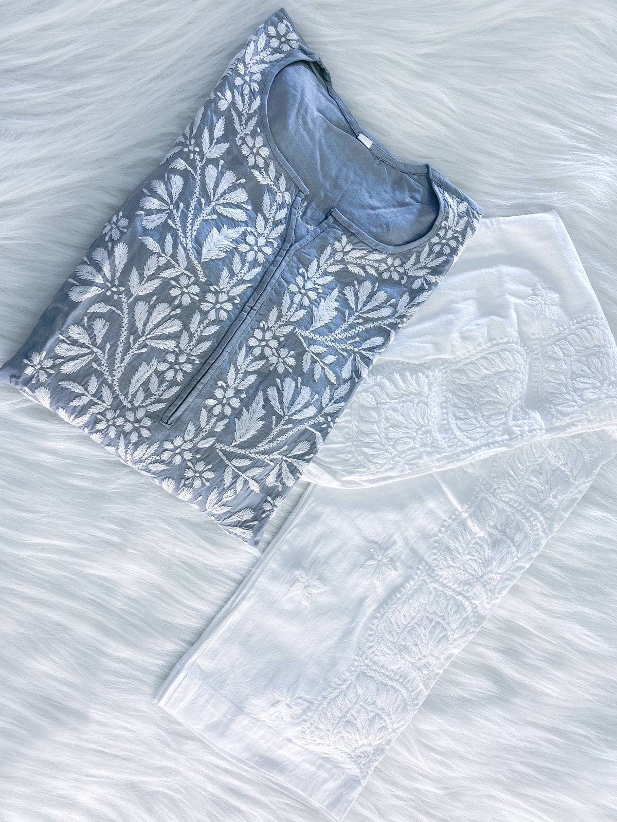 HEER HANDCRAFTED GREY MODAL KURTA AND PANT SET
