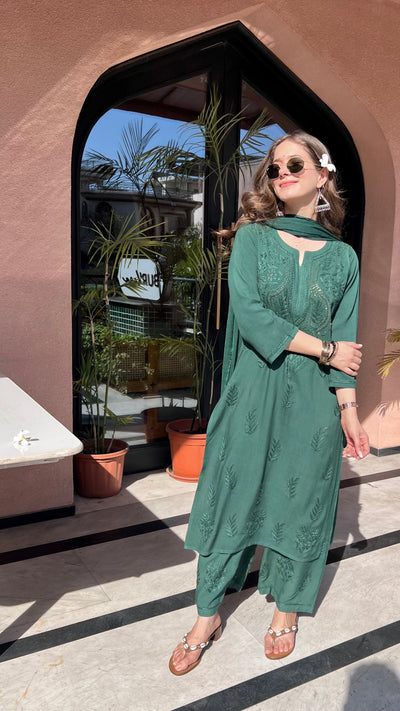 Chandani Premium Green Rayon Mukaish Work Kurta Set