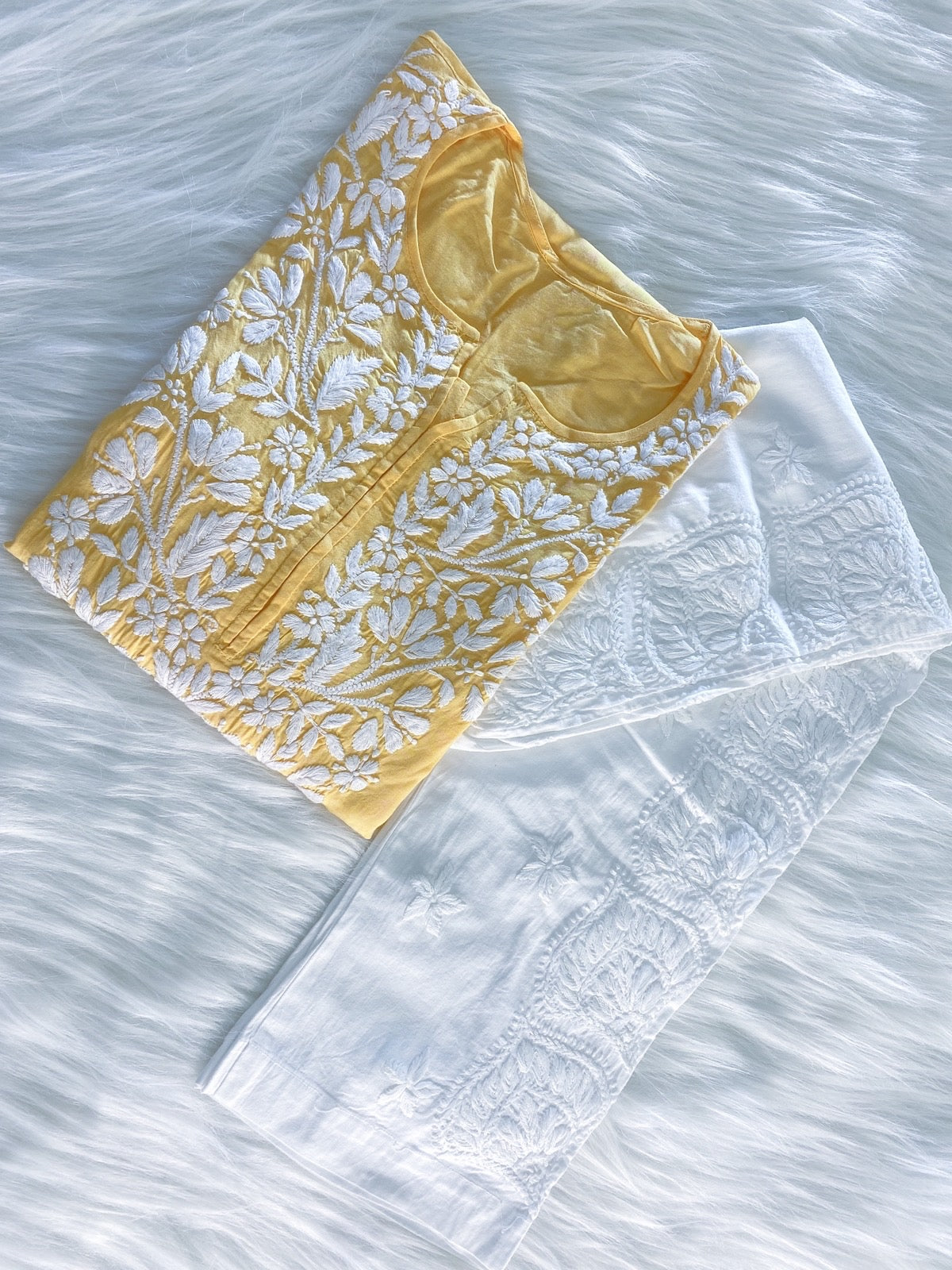 HEER HANDCRAFTED YELLOW MODAL KURTA AND PANT SET