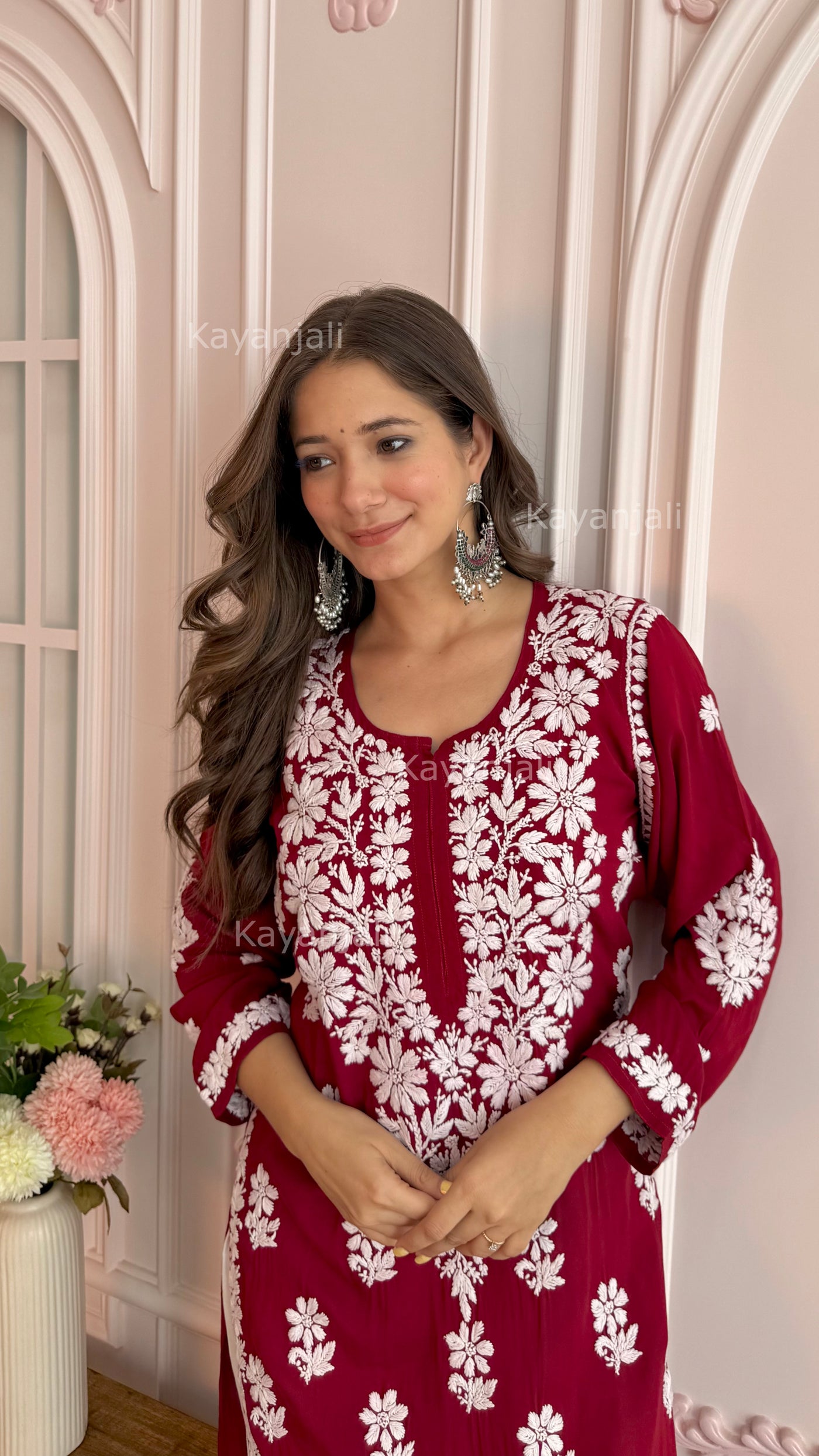 AAYAT PREMIUM MAROON LONG MODAL STRAIGHT KURTA