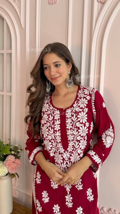 AAYAT PREMIUM MAROON LONG MODAL STRAIGHT KURTA