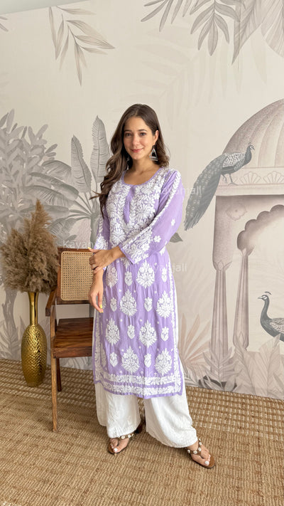 RAABTA PREMIUM DESIGNER LONG LAVENDER MODAL STRAIGHT KURTA