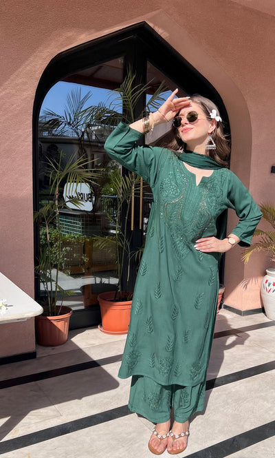 Chandani Premium Green Rayon Mukaish Work Kurta Set