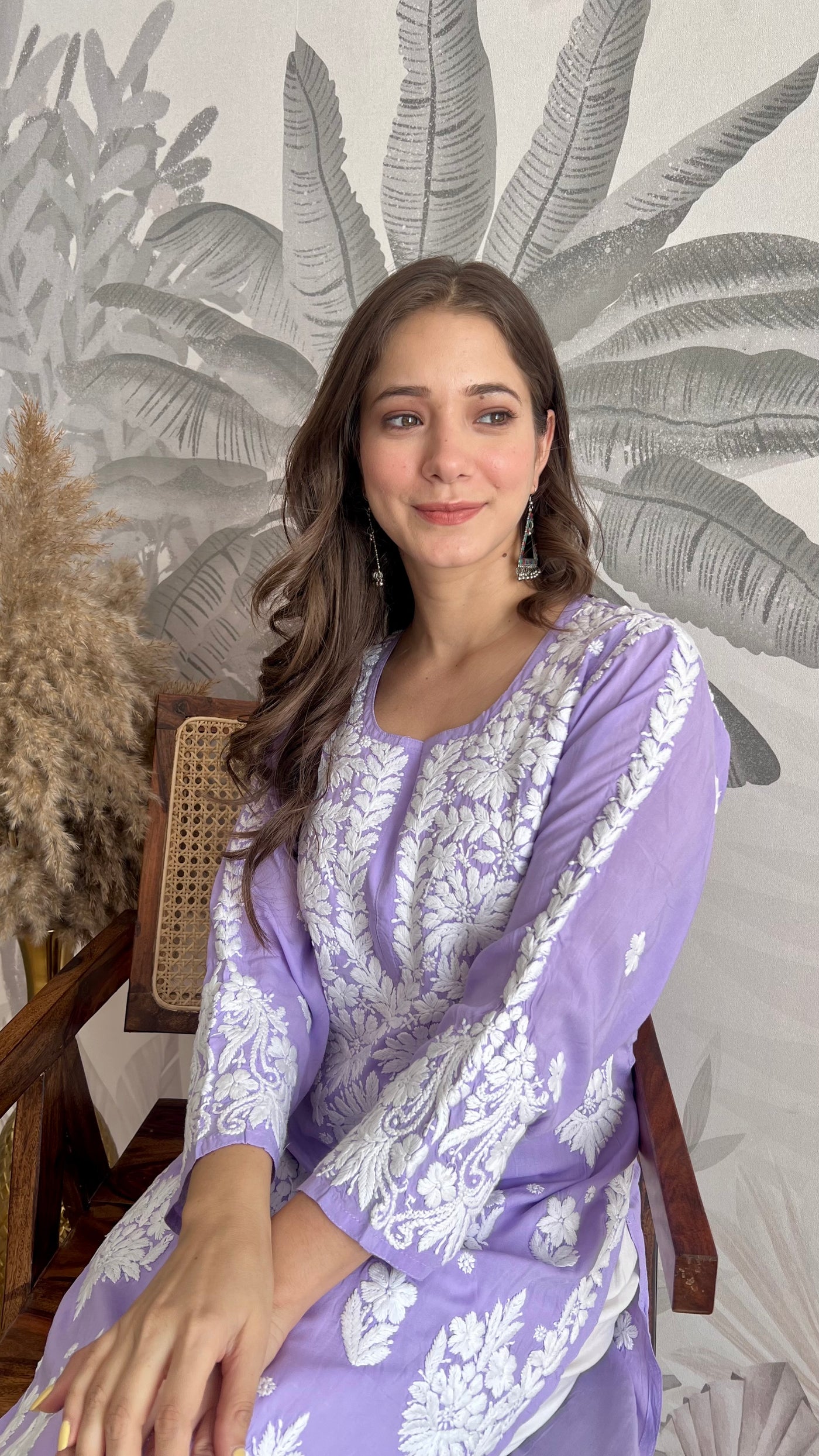 RAABTA PREMIUM DESIGNER LONG LAVENDER MODAL STRAIGHT KURTA