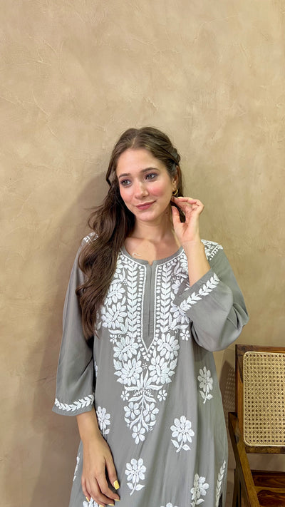 Raaha Grey Long Rayon Straight Kurta