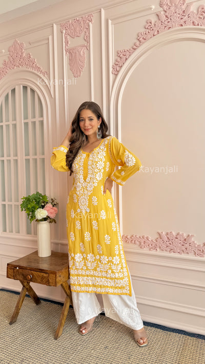 AAYAT PREMIUM Yellow LONG MODAL STRAIGHT KURTA