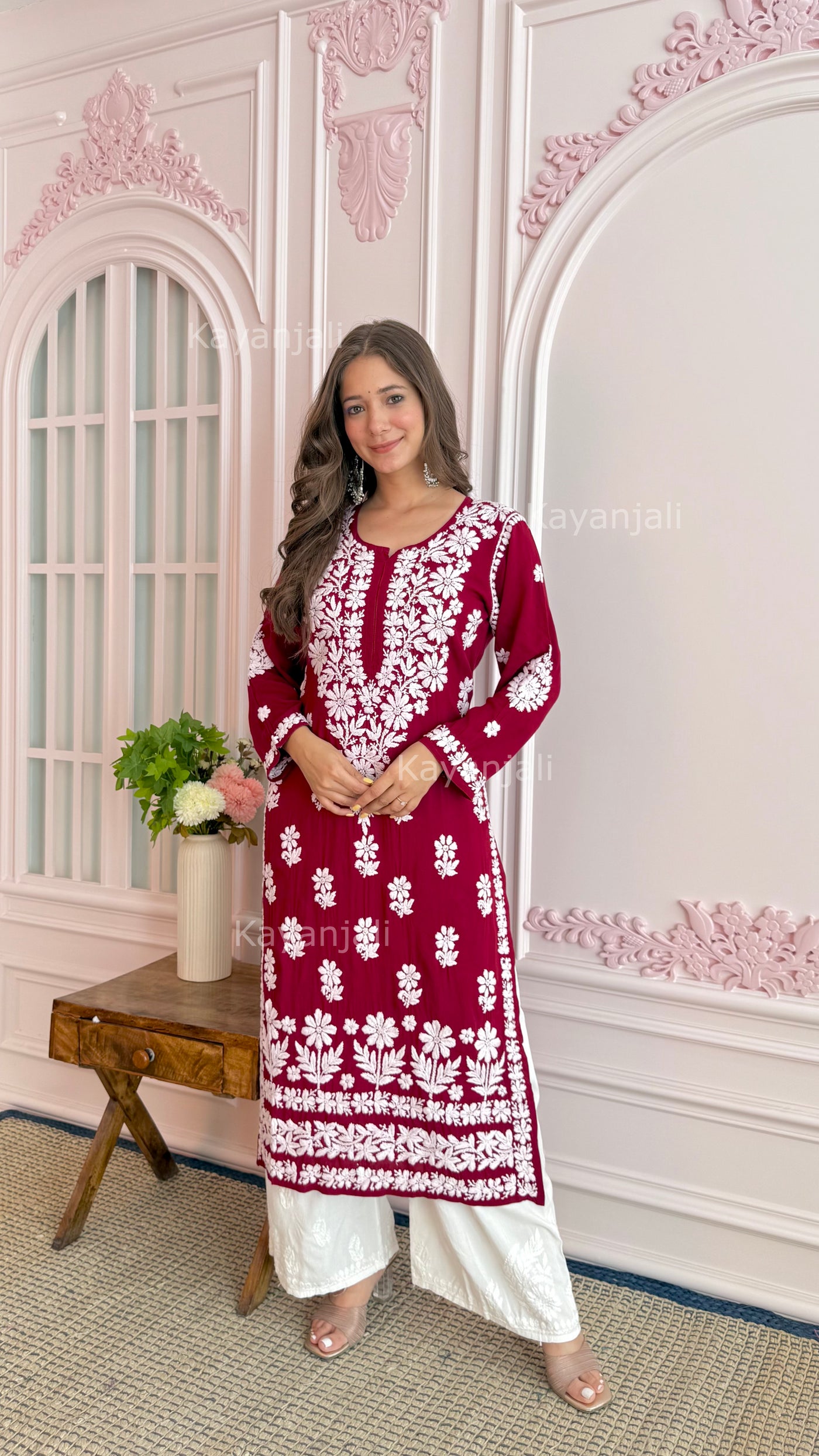 AAYAT PREMIUM MAROON LONG MODAL STRAIGHT KURTA