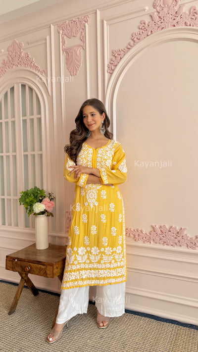 AAYAT PREMIUM Yellow LONG MODAL STRAIGHT KURTA
