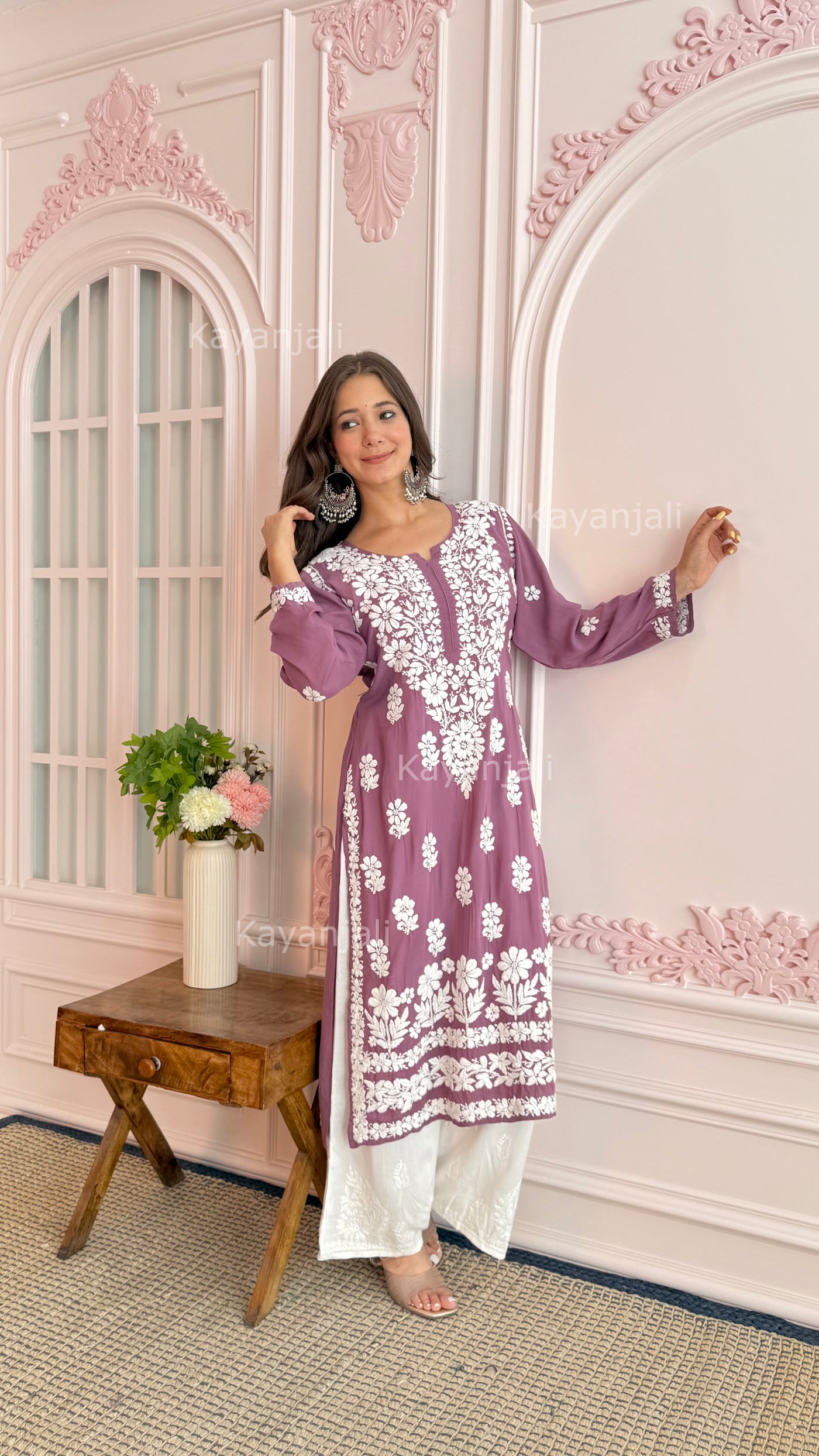 AAYAT PREMIUM MAUVE LONG MODAL STRAIGHT KURTA