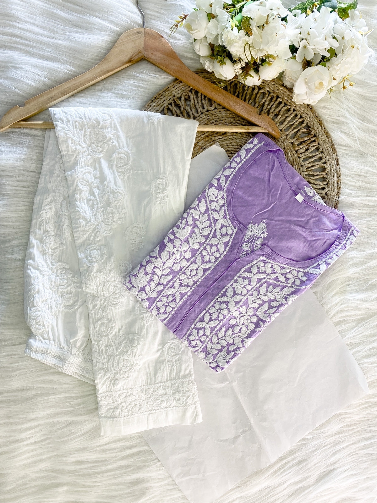 NAZAKAT HANDCRAFTED LAVENDER MODAL KURTA AND PANT SET