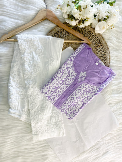 NAZAKAT HANDCRAFTED LAVENDER MODAL KURTA AND PANT SET