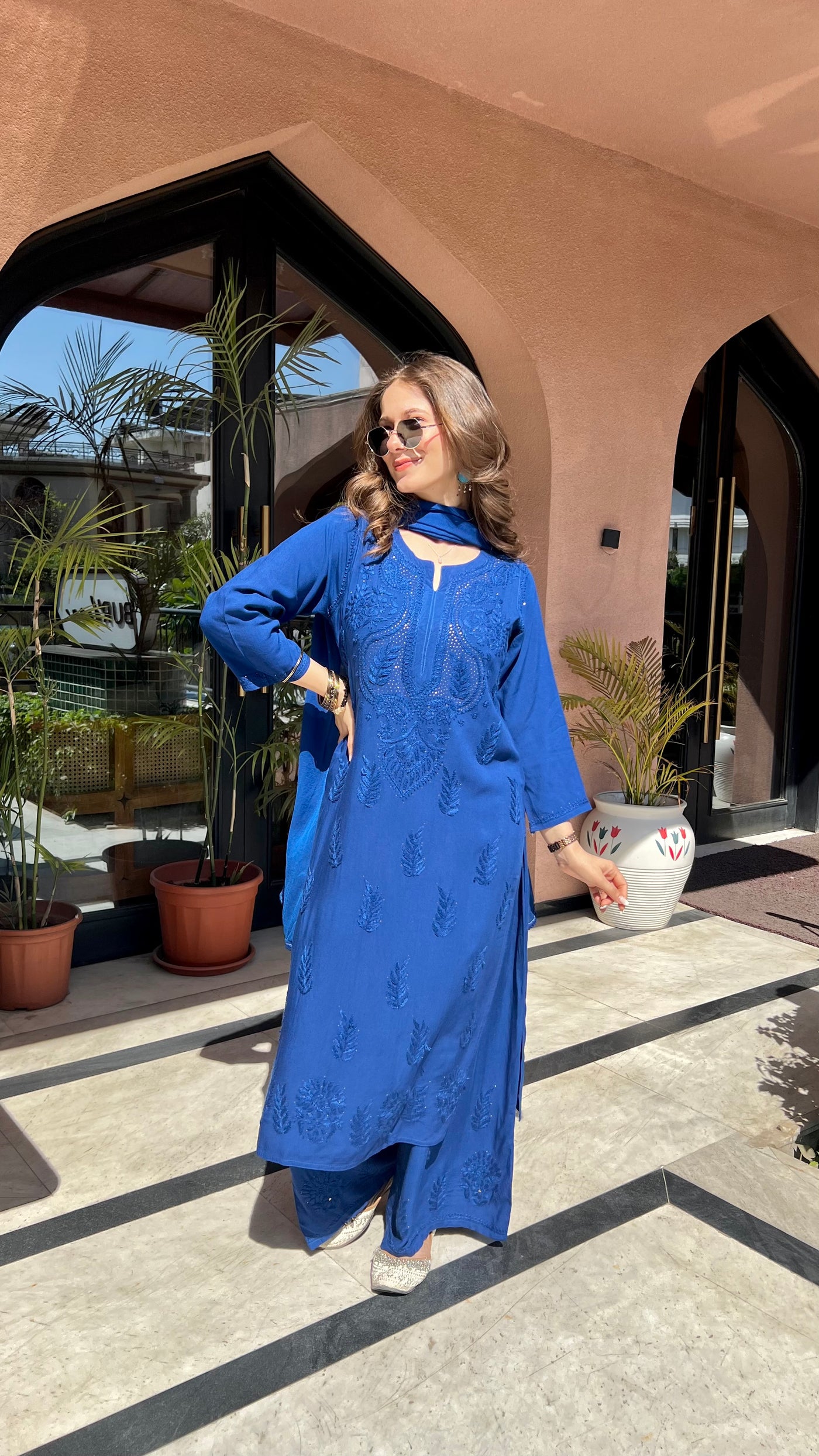 Chandani Premium Blue Rayon Mukaish Work Kurta Set