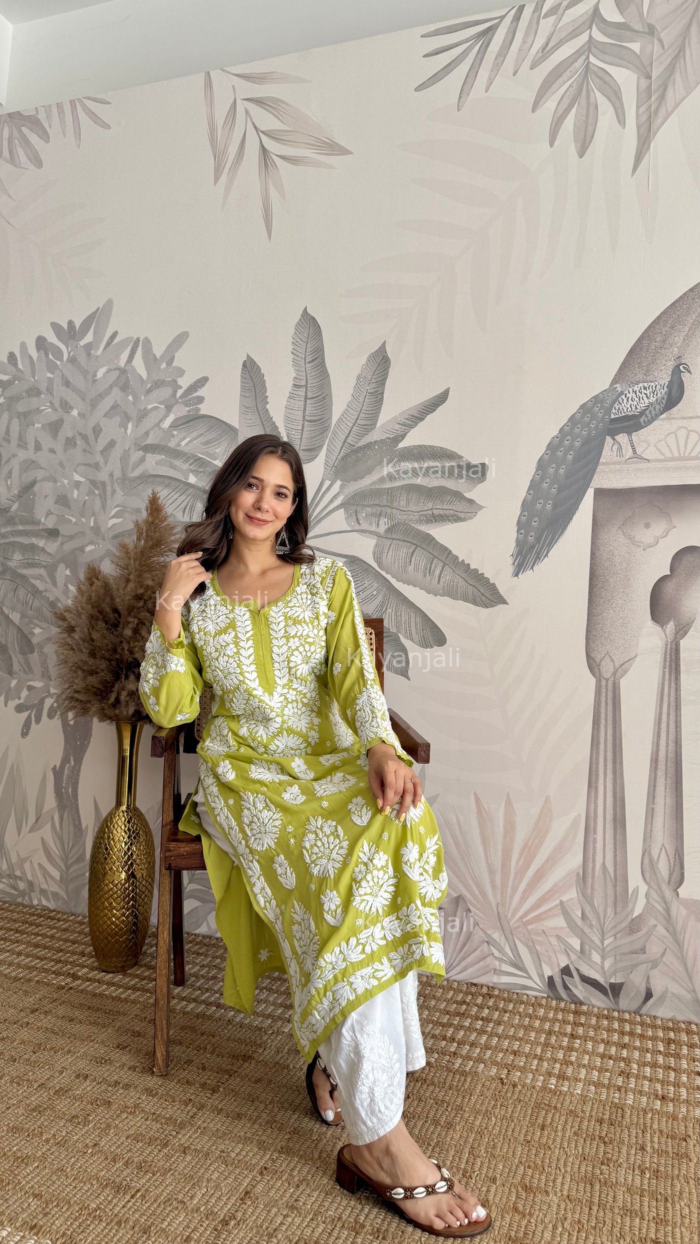 RAABTA PREMIUM DESIGNER LONG GREEN MODAL STRAIGHT KURTA