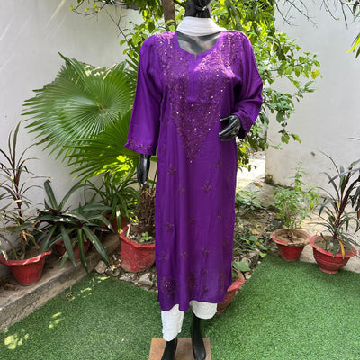 Naaz Purple Rayon Mukaish Kurta