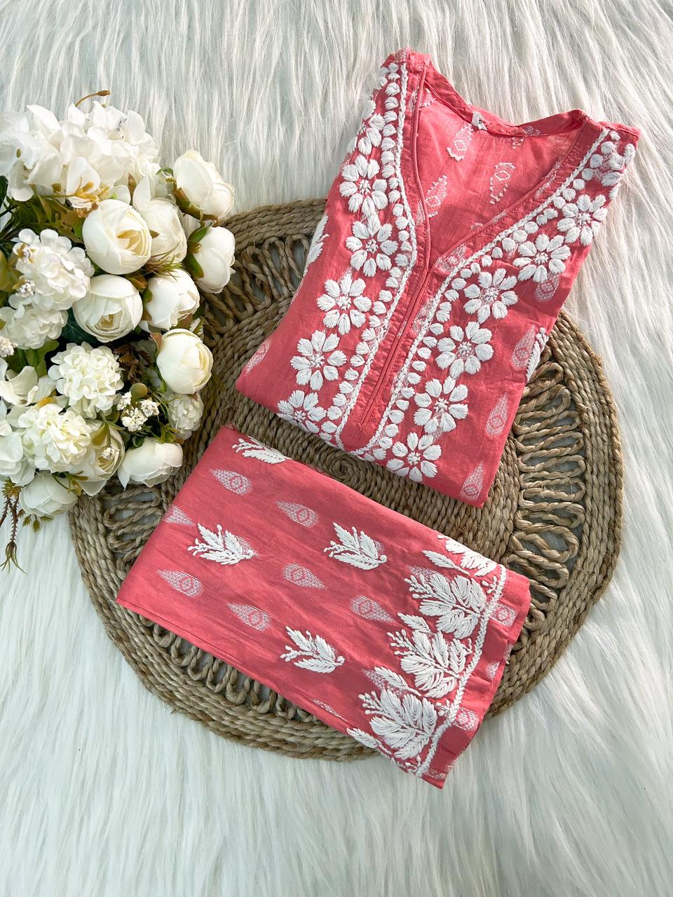Aayat Designer Peach Kids Chikankari Plazzo Set