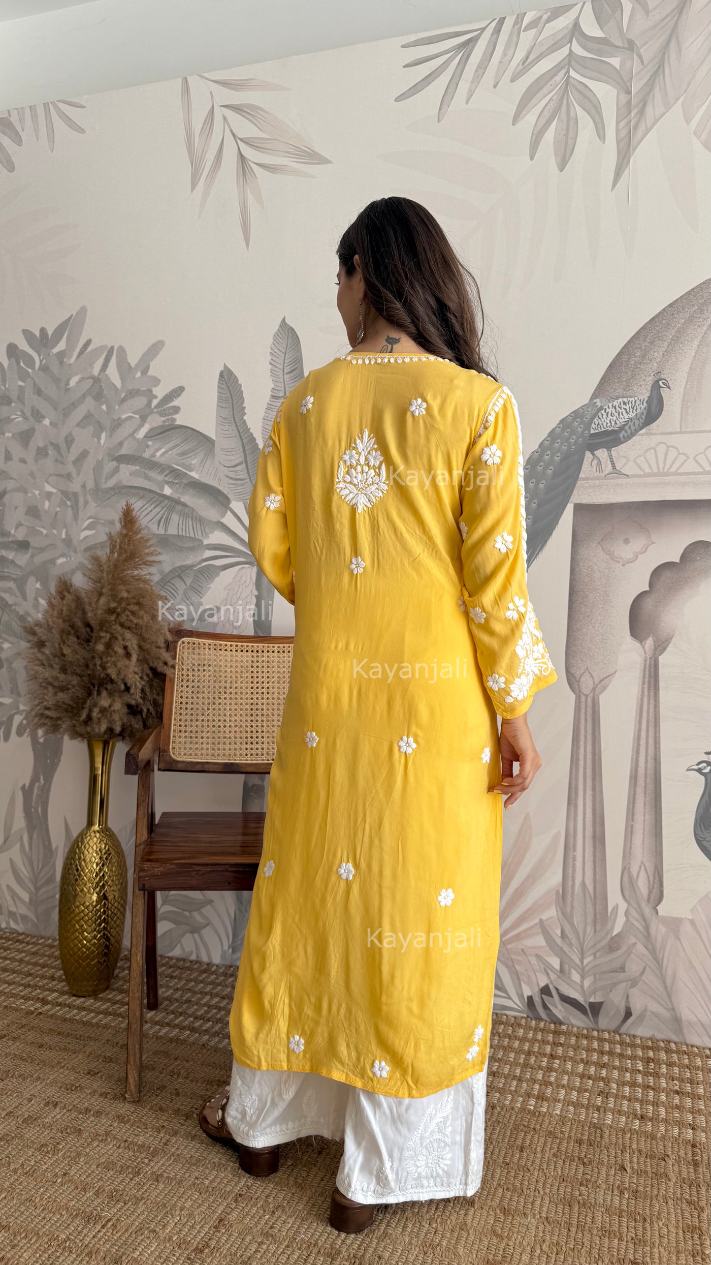 RAABTA PREMIUM DESIGNER LONG YELLOW MODAL STRAIGHT KURTA