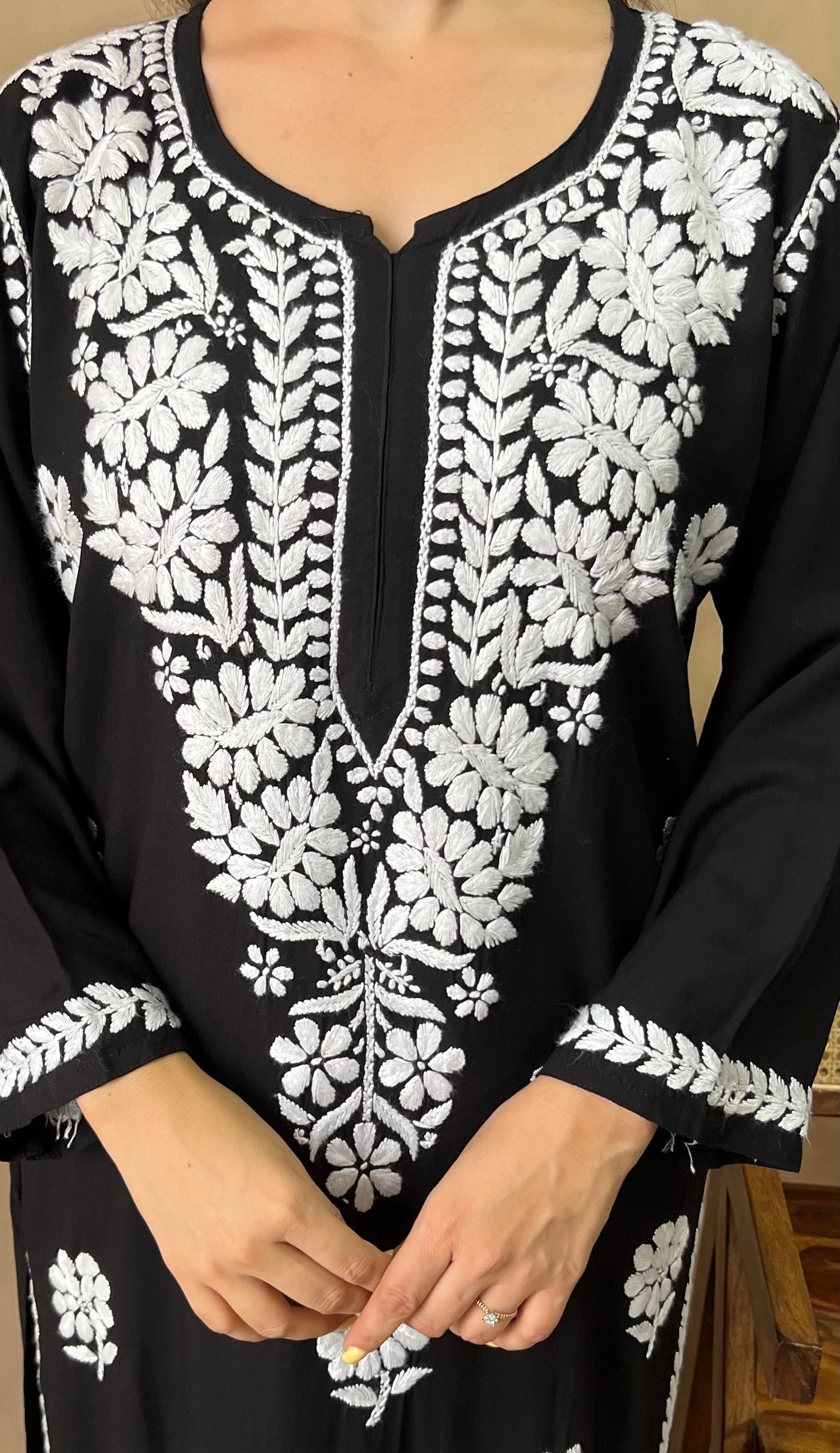 Raaha Black Long Rayon Straight Kurta