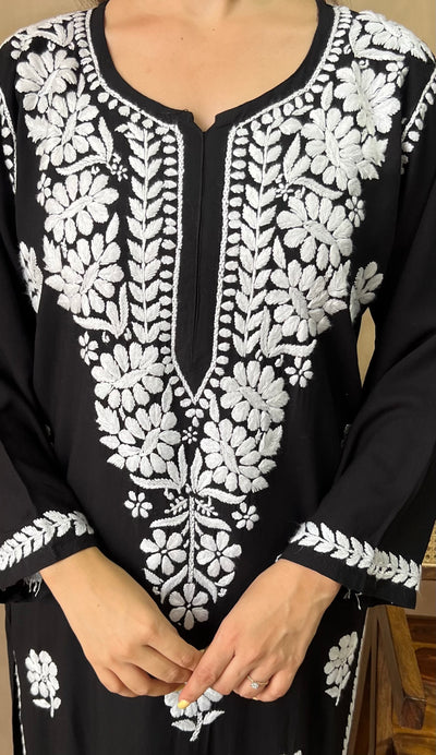 Raaha Black Long Rayon Straight Kurta
