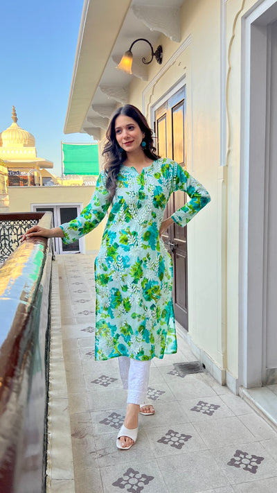 HOOR LONG MULMUL CHIKANKARI KURTA
