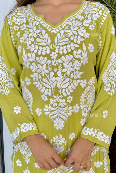 Ranjha Premium Green Long Modal Straight Kurta