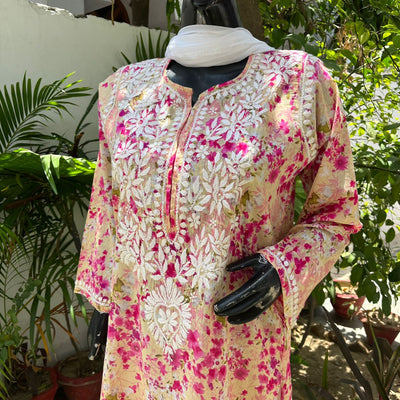 Rahat Long Pink Mulmul Chikankari Kurta