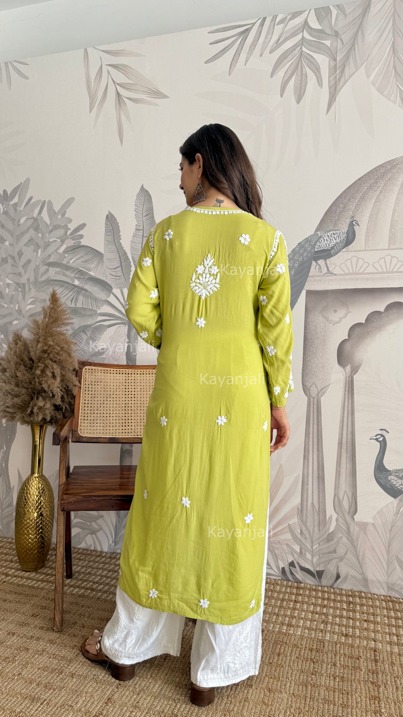 RAABTA PREMIUM DESIGNER LONG GREEN MODAL STRAIGHT KURTA