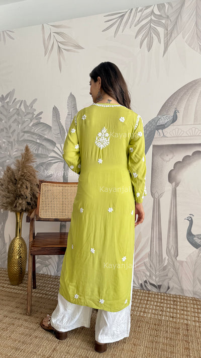 RAABTA PREMIUM DESIGNER LONG GREEN MODAL STRAIGHT KURTA