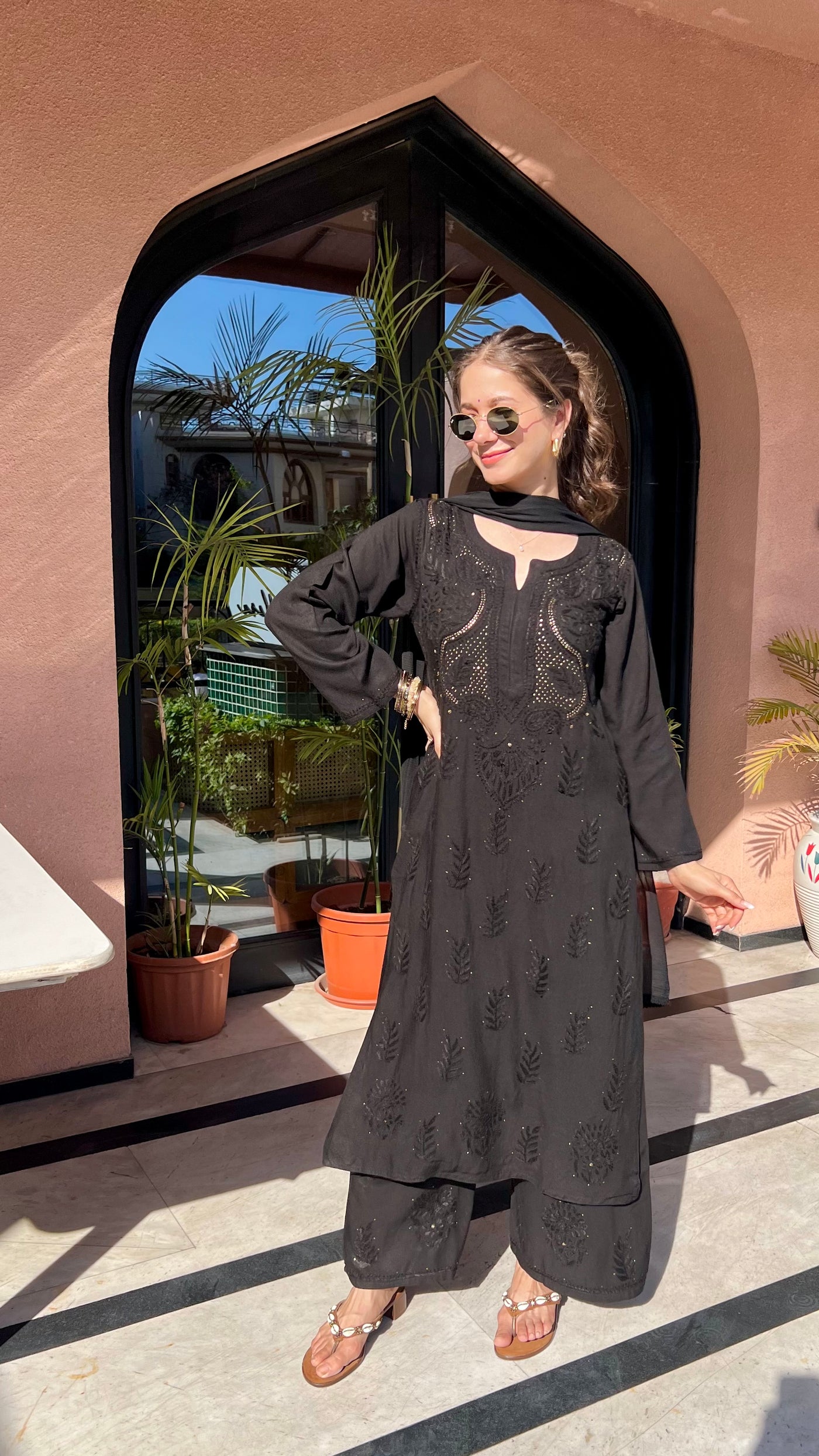 Chandani Premium Black Rayon Mukaish Work Kurta Set