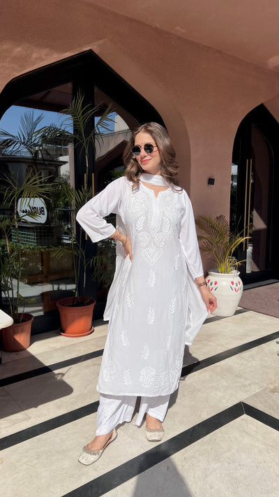 Chandani Premium White Rayon Mukaish Work Kurta Set