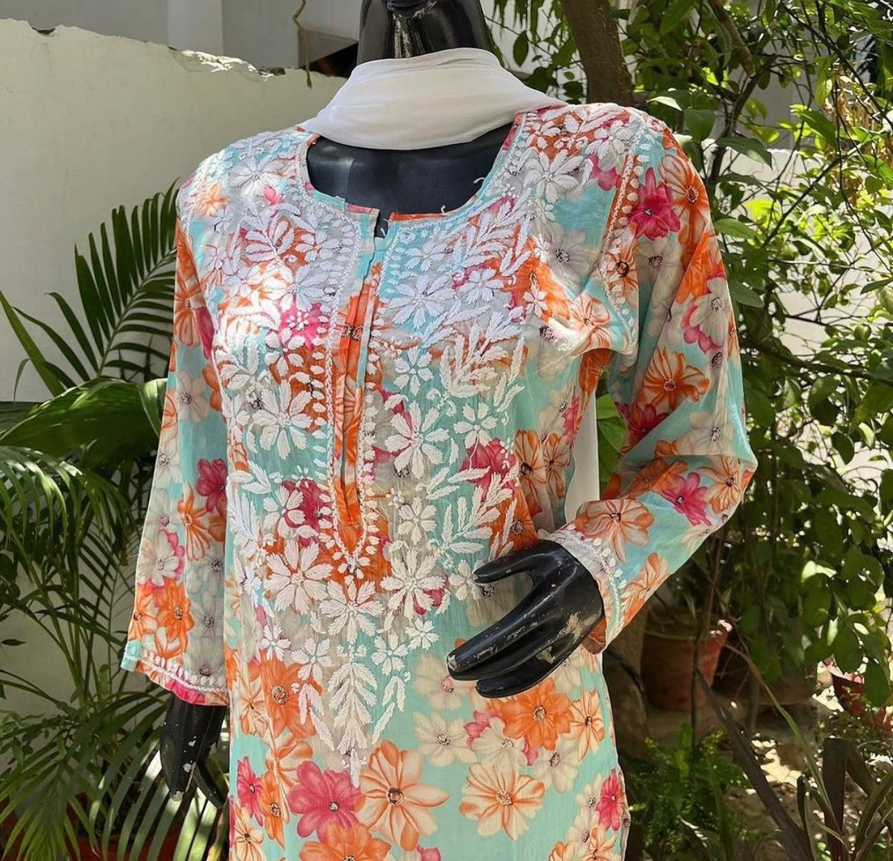 Heer Peach Multi Color Mulmul Kurta