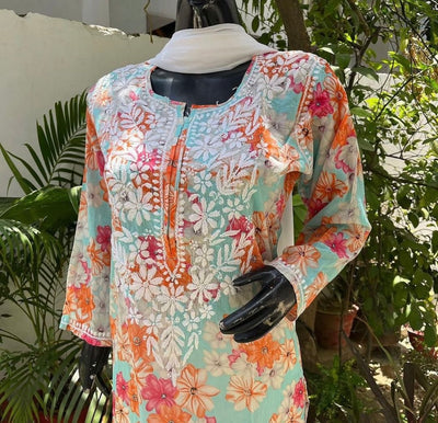 Heer Peach Multi Color Mulmul Kurta