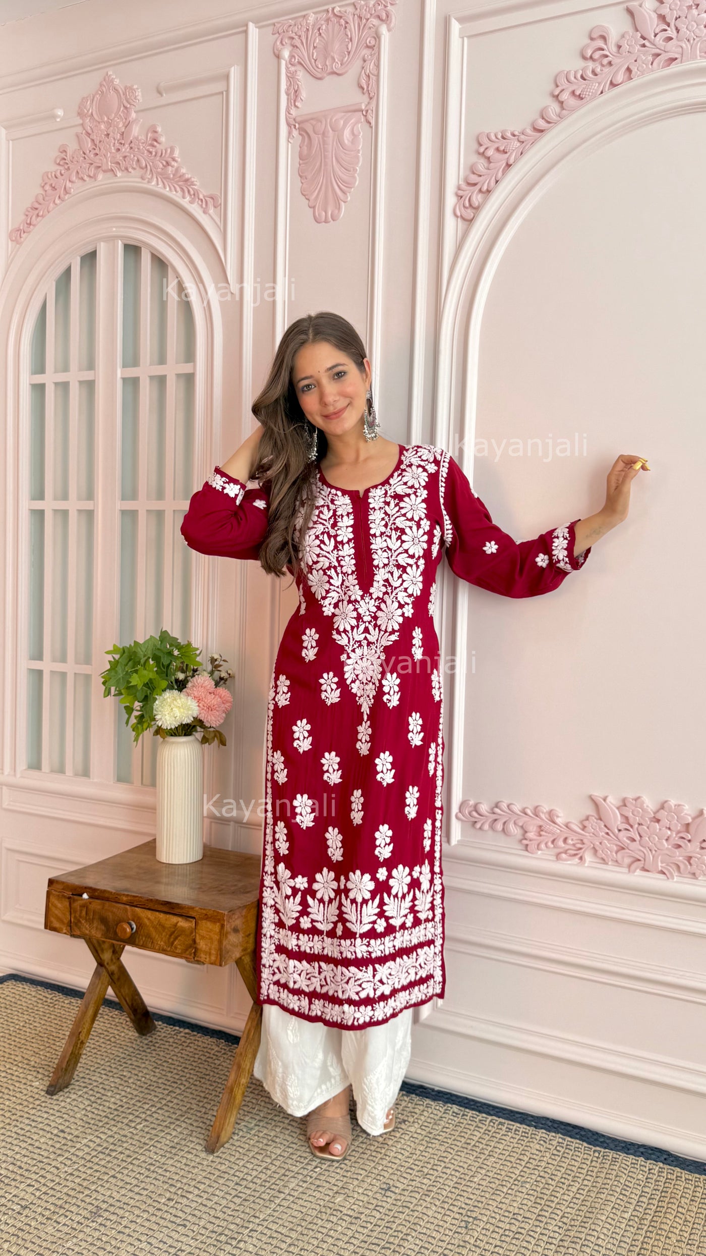 AAYAT PREMIUM MAROON LONG MODAL STRAIGHT KURTA