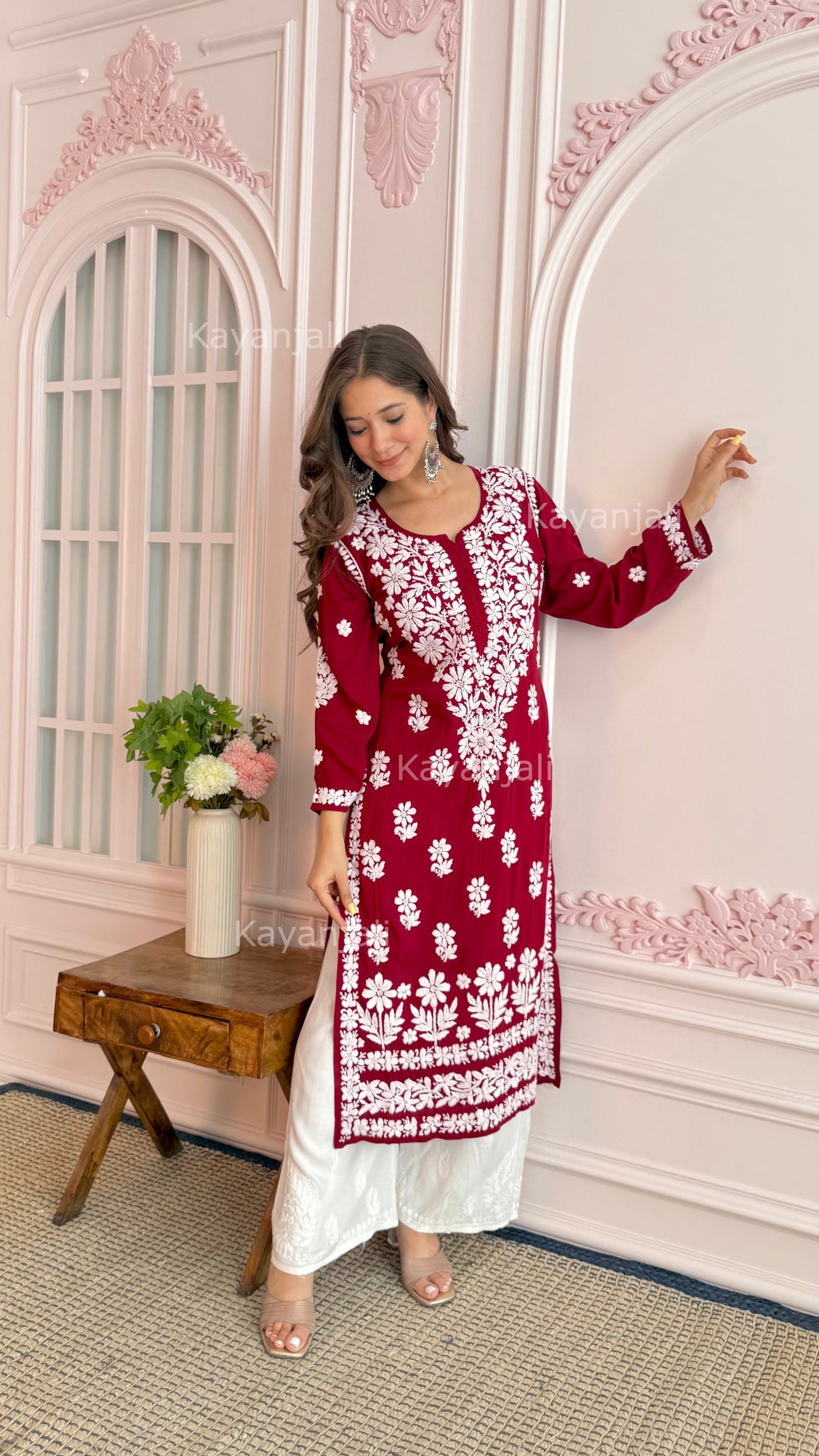 AAYAT PREMIUM MAROON LONG MODAL STRAIGHT KURTA