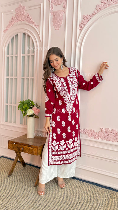 AAYAT PREMIUM MAROON LONG MODAL STRAIGHT KURTA