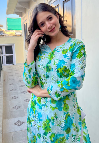 HOOR LONG MULMUL CHIKANKARI KURTA