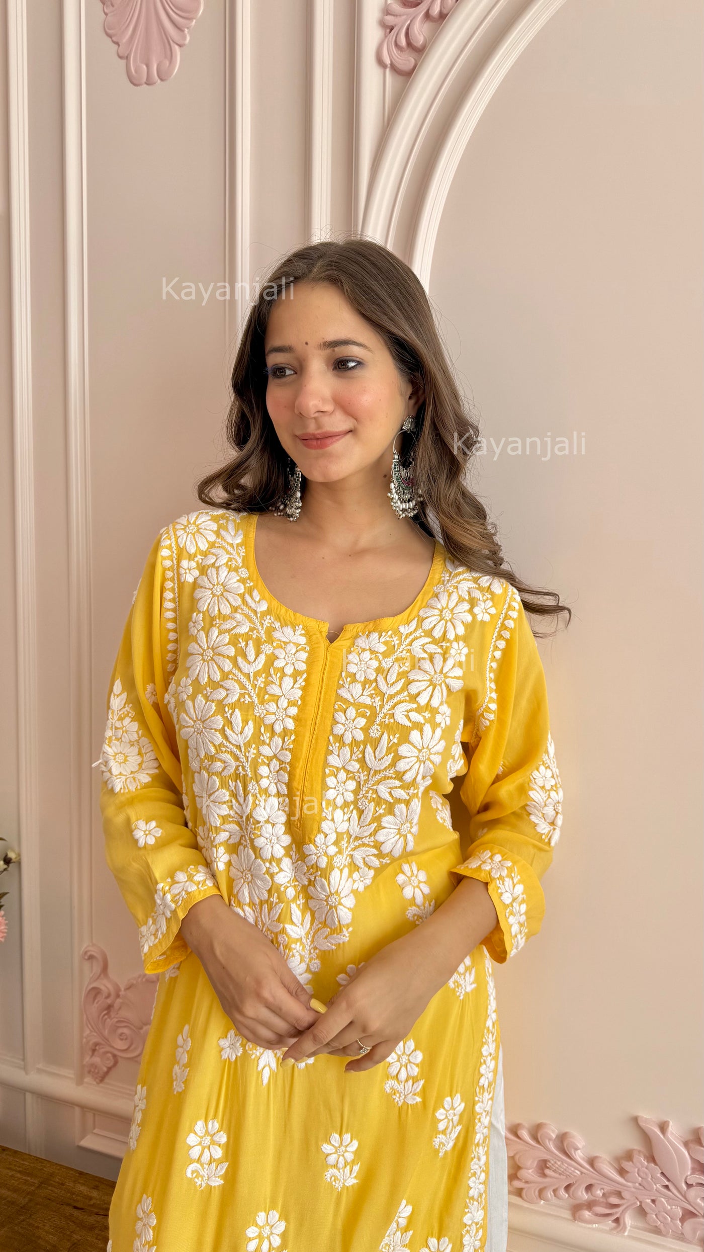 AAYAT PREMIUM Yellow LONG MODAL STRAIGHT KURTA