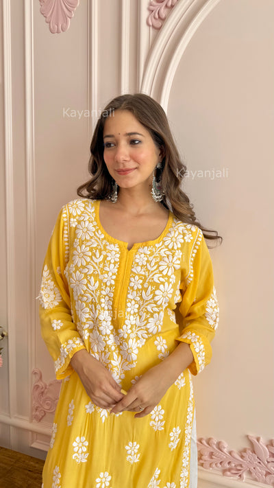 AAYAT PREMIUM Yellow LONG MODAL STRAIGHT KURTA